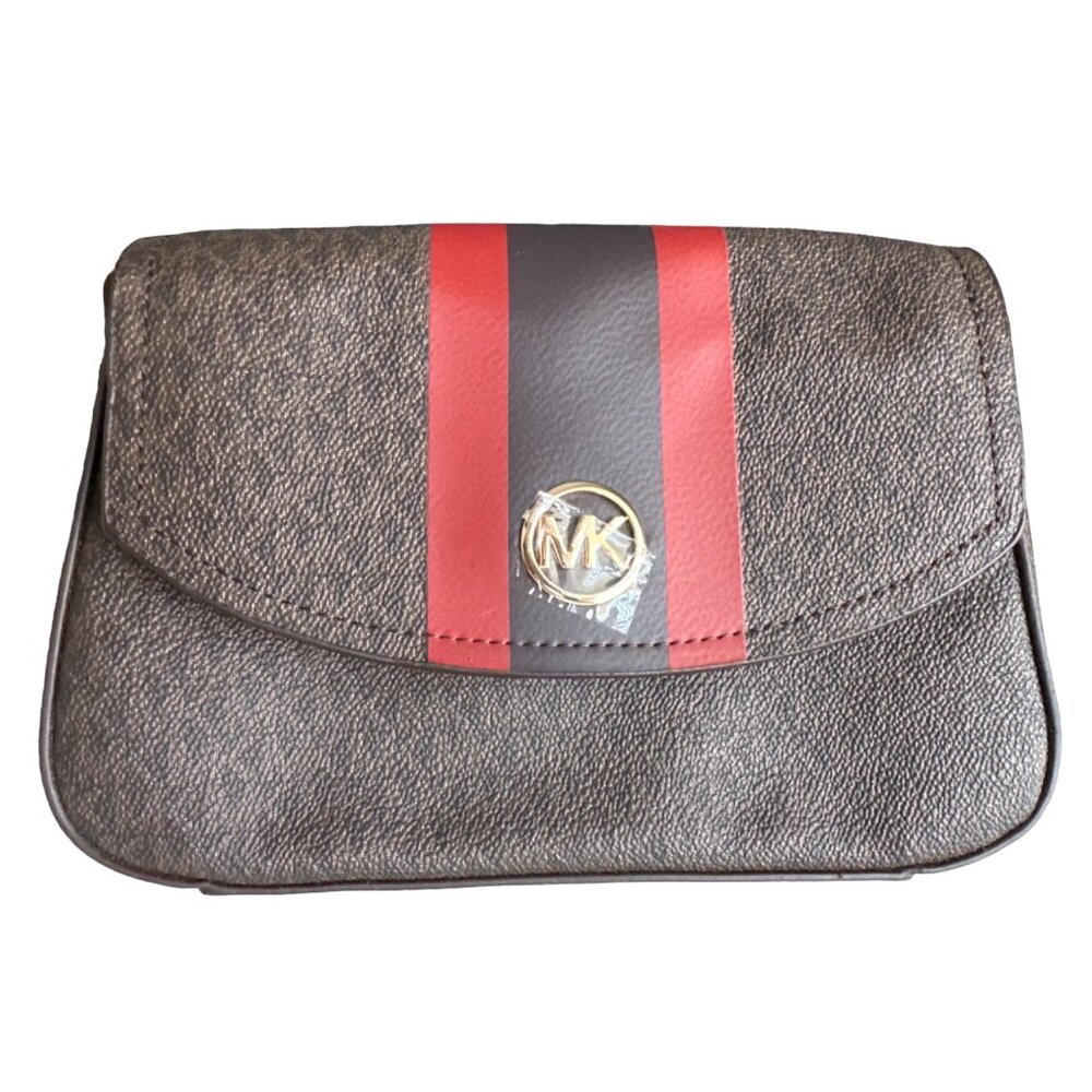 MICHAEL KORS Brown Striped Belt Bag Flap Close Fanny Pack Small